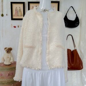 Elegant business casual chic girly textured cream blazer